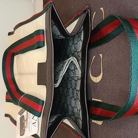 GUCCI 90S VINTAGE REVERSE SHERRY SHOPPER STYLE CREAM CANVAS/GG COATED CANVAS - Picture 16 of 17